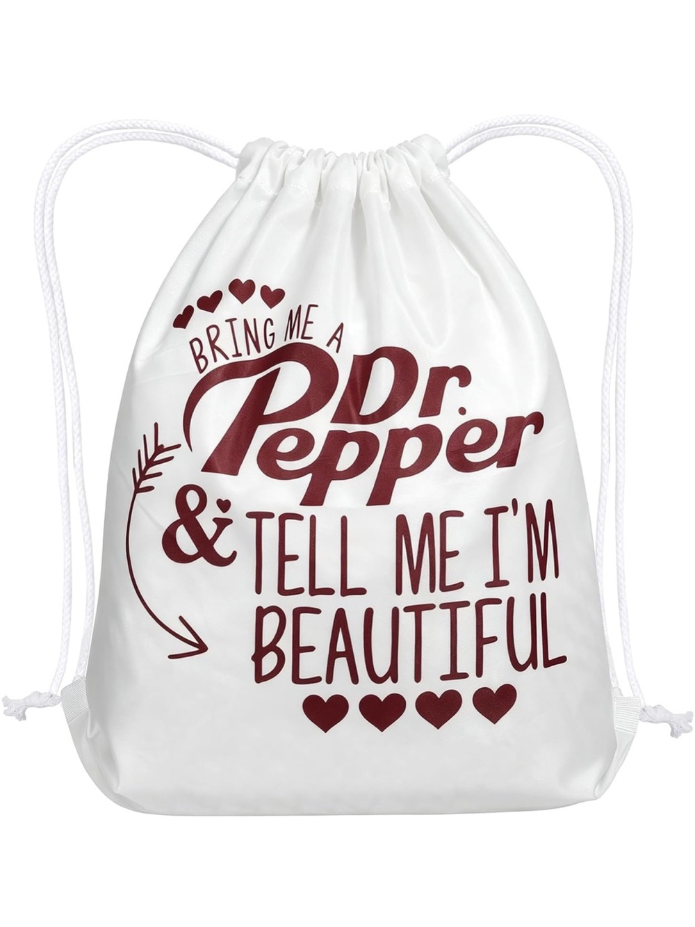 Dr Pepper Graphic White Drawstring Bag